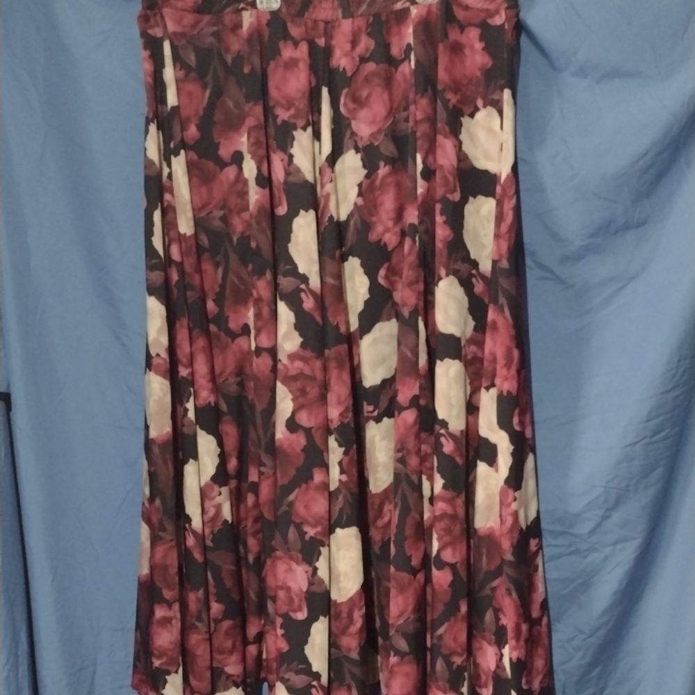 Roz & Ali Maroon and Cream Floral A-Line Skirt